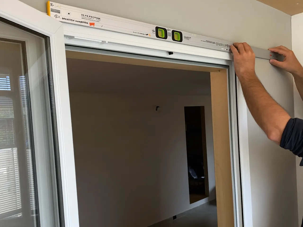 Installer fitting a new uPVC window frame