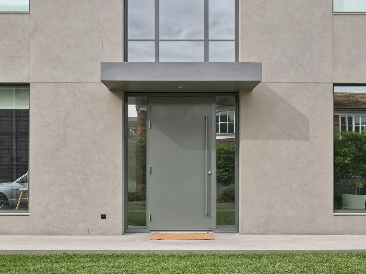 New front door and windows on a rendered house