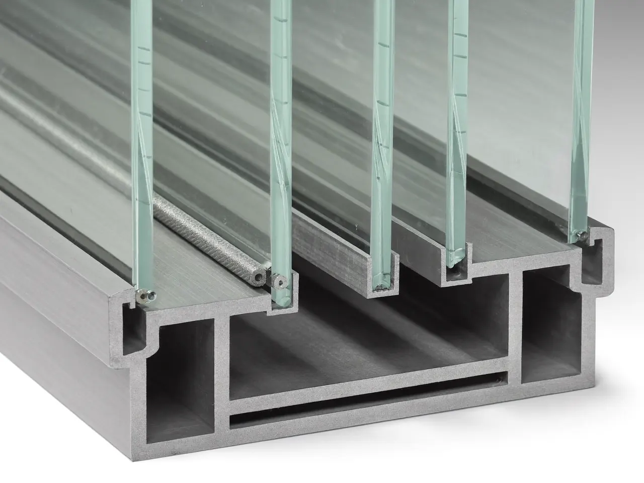 Cross-section showing the layers of a sealed glazing unit